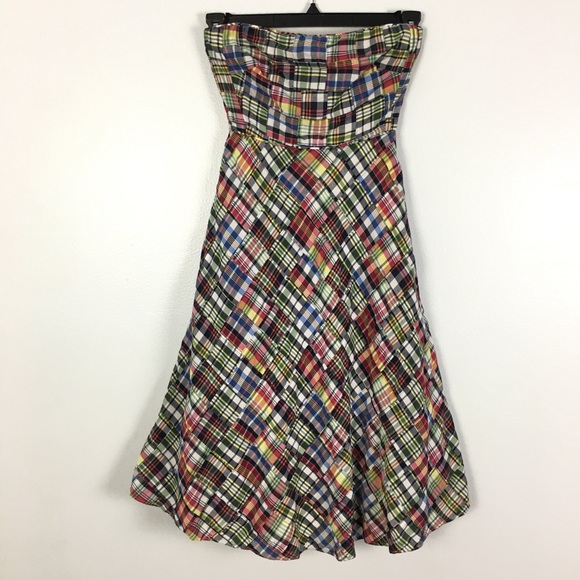J. Crew | Strapless Plaid Patchwork Beach Dress - Picture 2 of 8